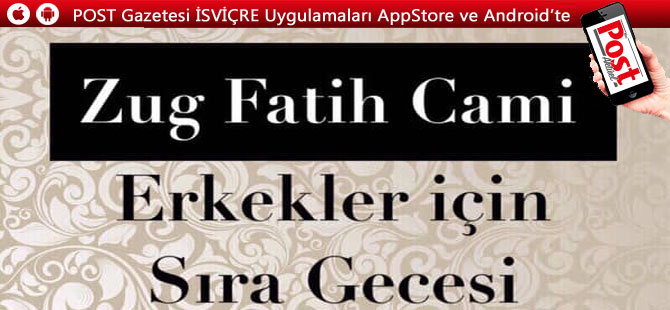 Zug Fatih Cami Erkekler için Sıra Gecesi düzenliyor.