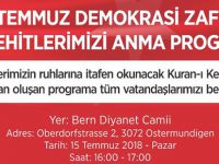 15 Temmuz Demokrasi Zaferi ve Şehitlerimizi Anma Programı Hakkında Duyuru